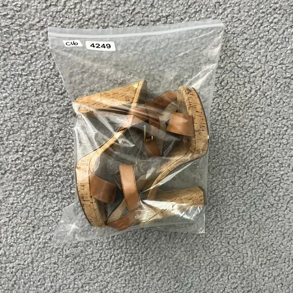 Michael Kors Cork Sole Platform Sandal Womens 6M Brown Leather High Heels 4.5" - Picture 9 of 9